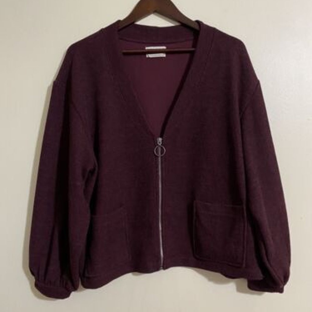 UO Jamie Oversized Zip Cardigan - Maroon